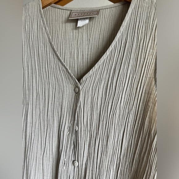 Vintage 90s Express Beige Cream Ribbed Button Sleeveless Boho Vest Shirt Medium - Picture 9 of 9